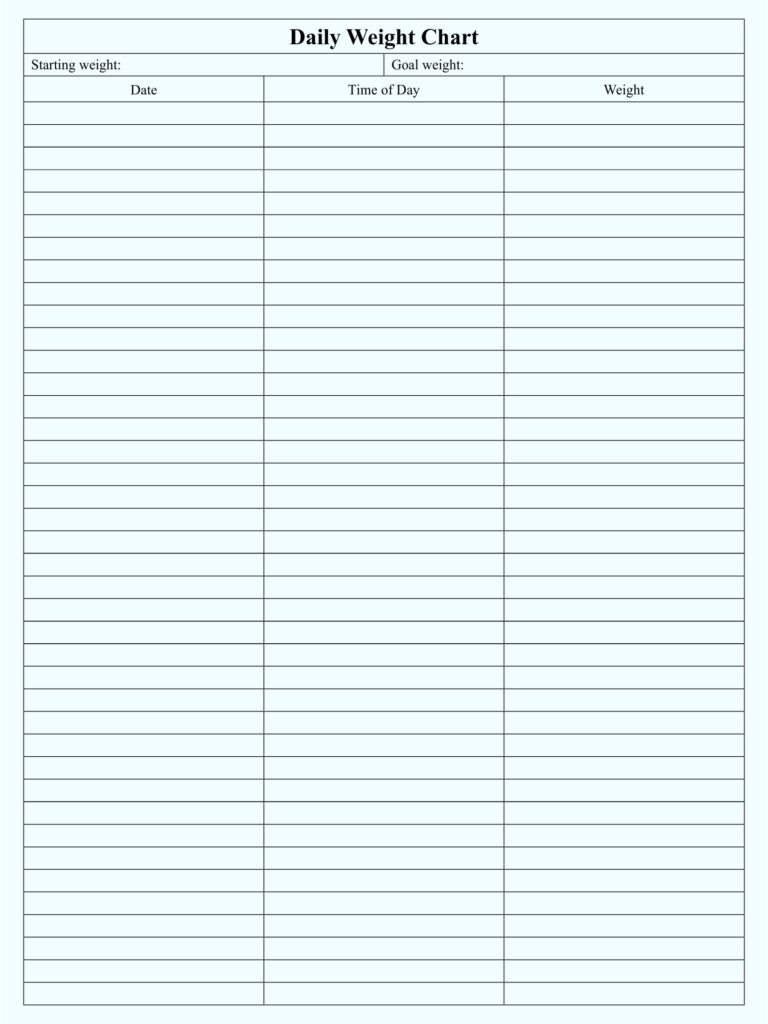 10 Best Daily Weight Chart Printable Printablee Com Daily Weight 