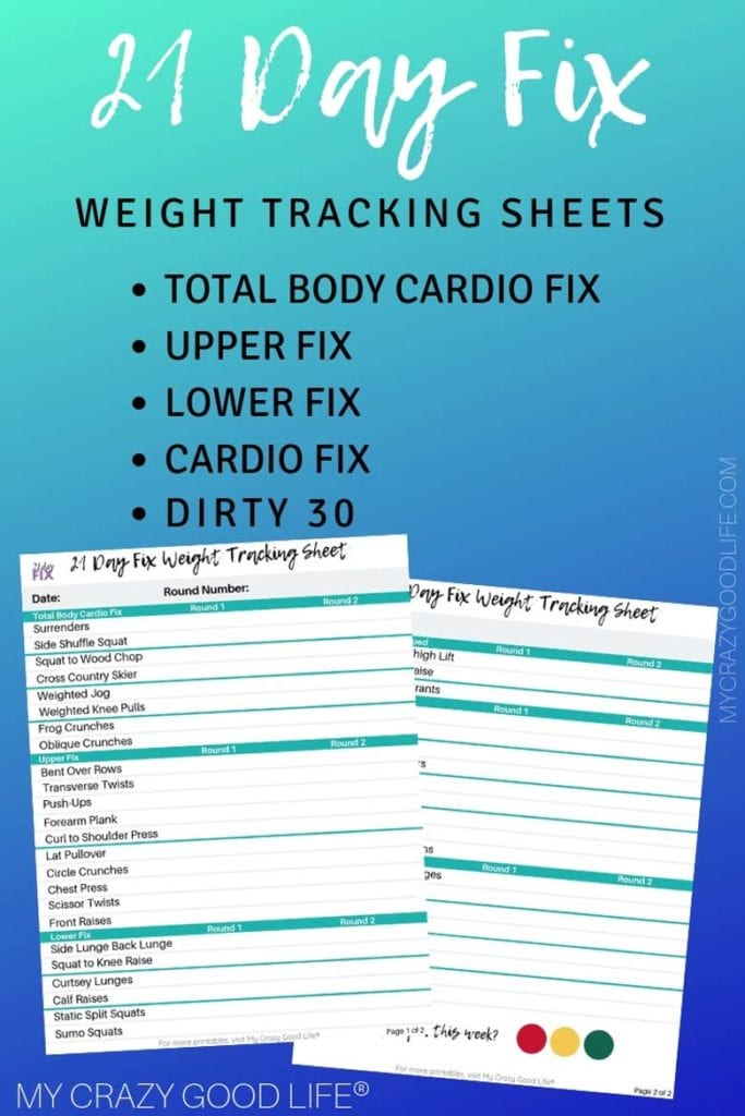 21 Day Fix Weight Tracker Printable My Crazy Good Life