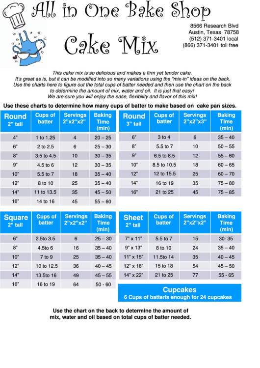 Cake Mix Chart Printable Pdf Download