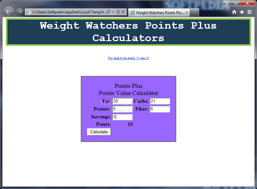 Download Weight Watcher Points Plus Calculator 1 0