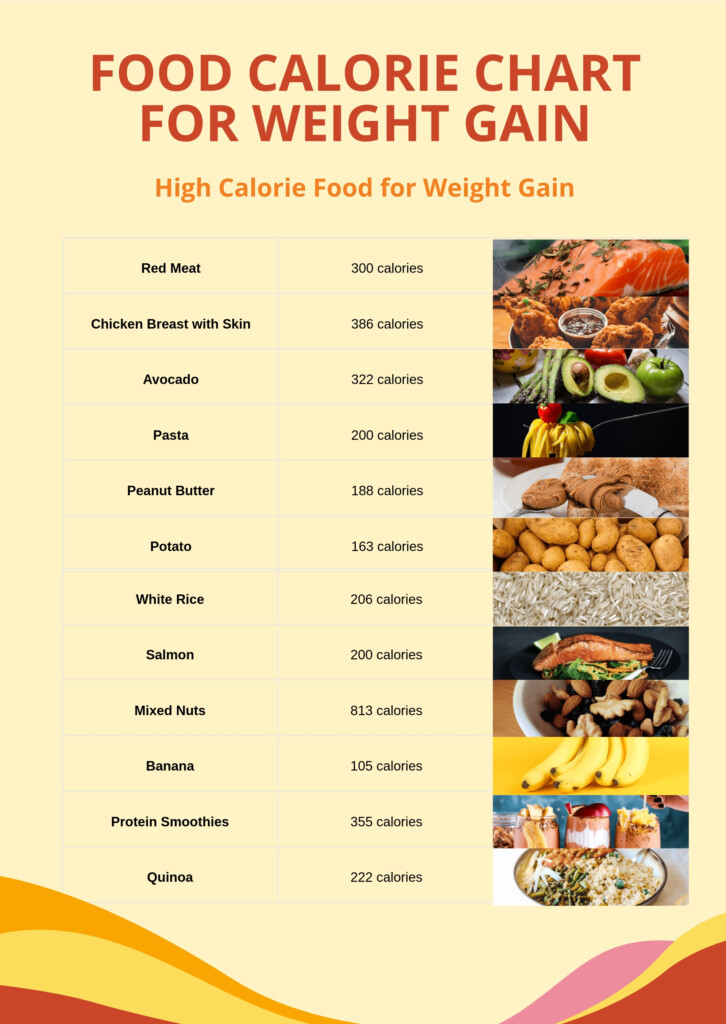 Food Calorie Chart For Weight Gain In Illustrator PDF Download 