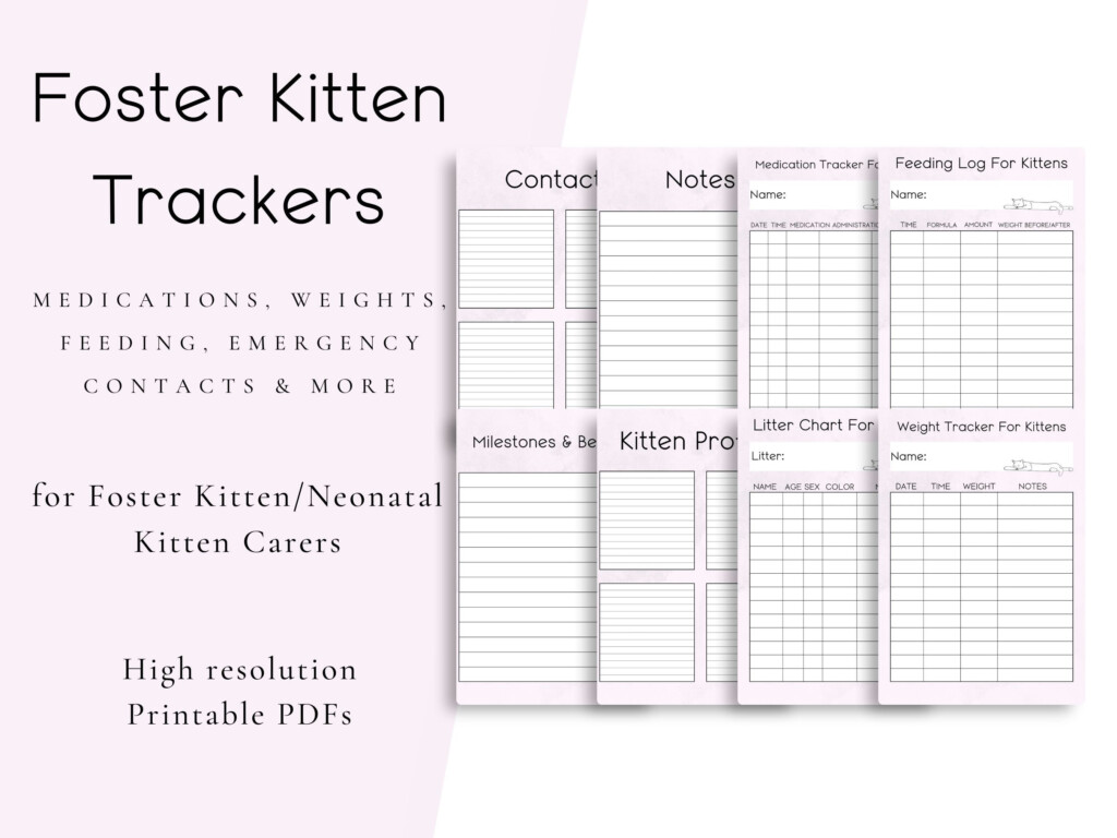 Foster Kitten Log Kitten Chart Weight Tracker Kitten Lady For 