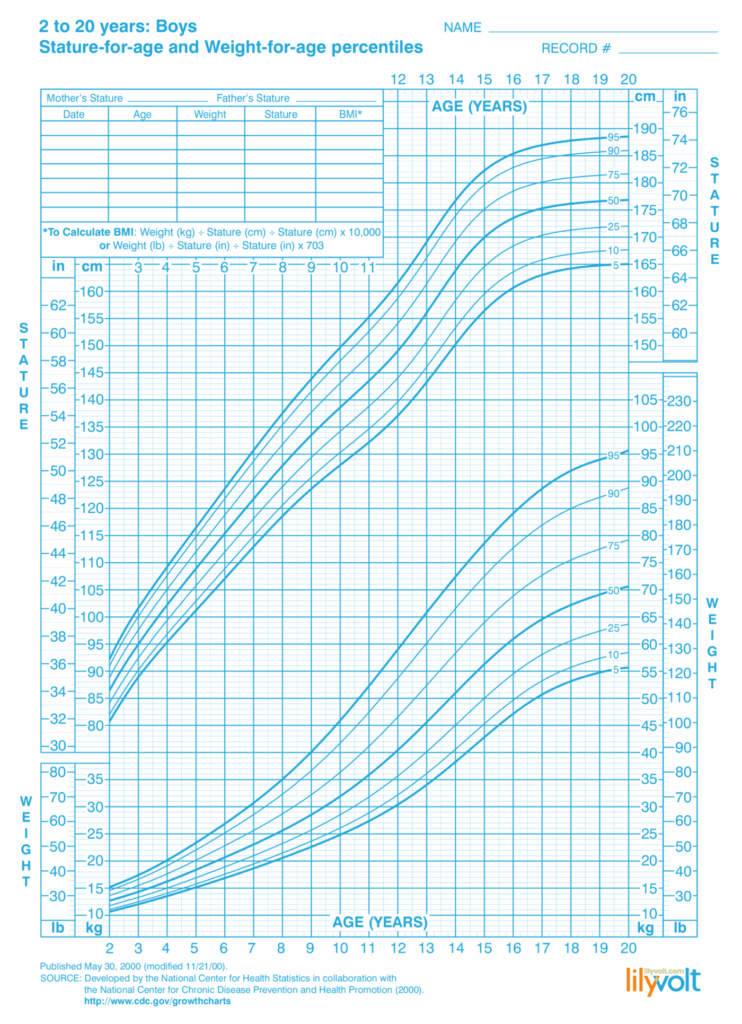 Height Weight Growth Charts For Boys Ages 2 20 Lilyvolt