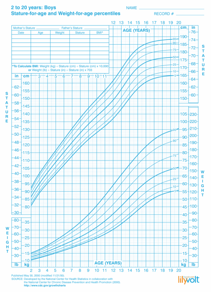 Height Weight Growth Charts For Boys Ages 2 20 Lilyvolt