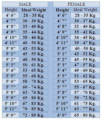 Ideal Height And Weight Chart