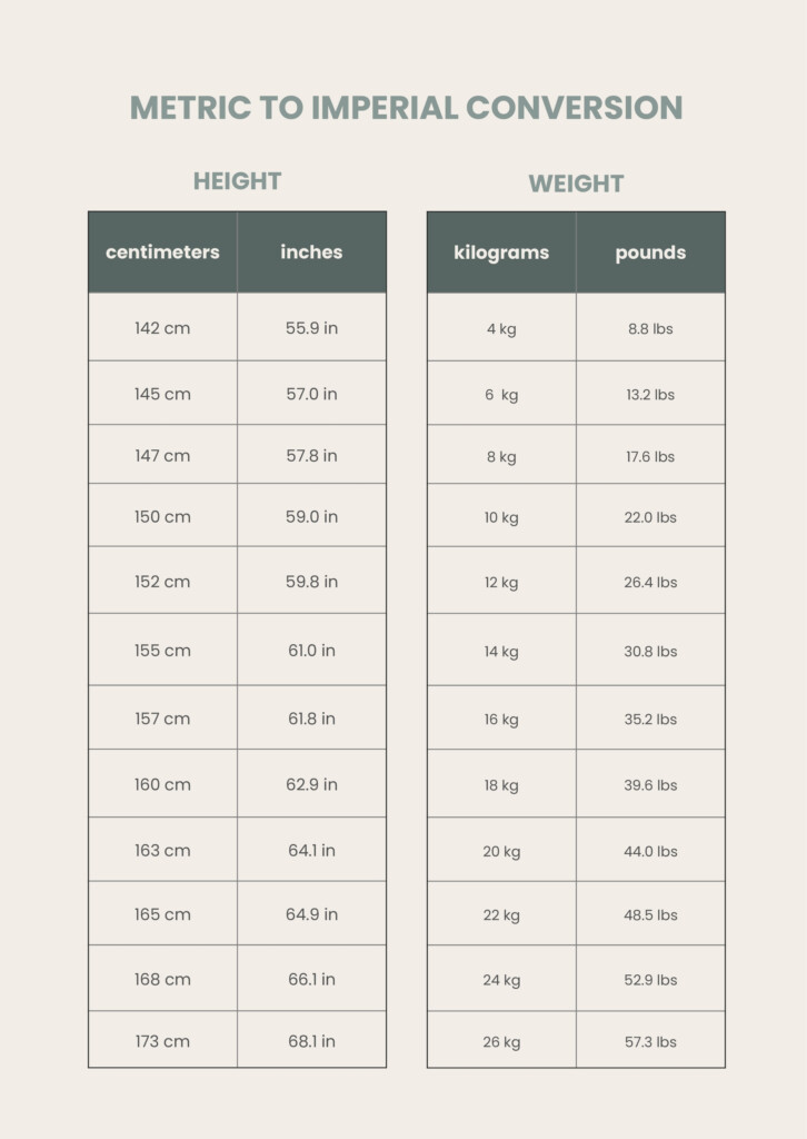 Metric Height And Weight Conversion Chart Infoupdate